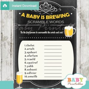 baby is brewing printable word scramble baby shower games