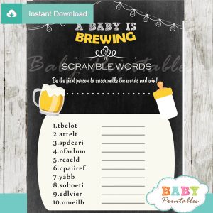 beer bbq printable word scramble baby shower games