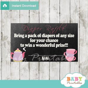 printable tea party diaper raffle game cards baby shower