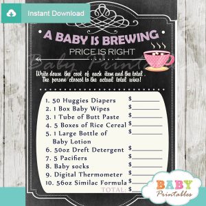baby girl tea party Price is Right Baby Shower Games printable pdf