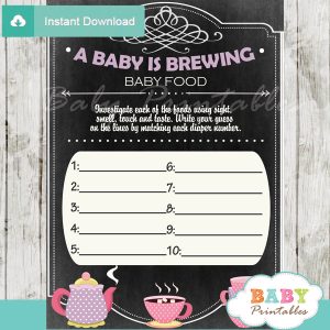 baby girl tea party printable baby shower games blind tasting baby food