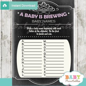 printable tea party Name Race Baby Shower Game cards