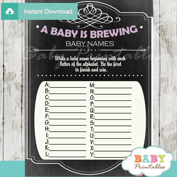 printable tea party Name Race Baby Shower Game cards
