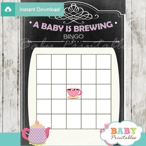 printable baby girl tea party themed baby shower bingo games cards