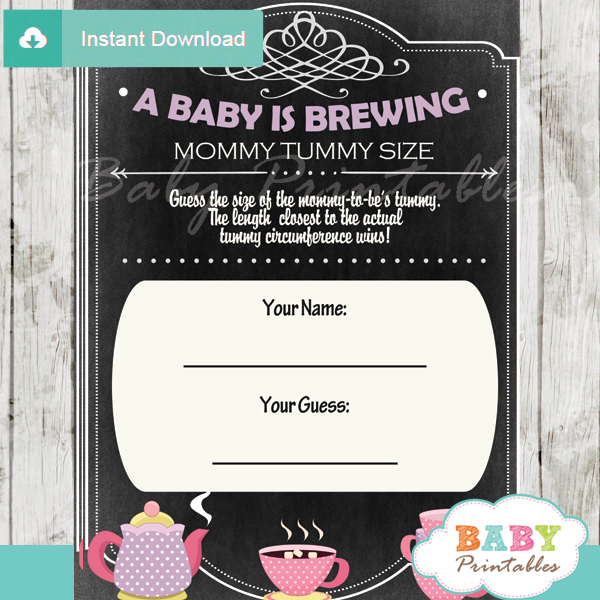 baby girl tea party printable Baby Shower Game Guess the Mommy's Tummy Size