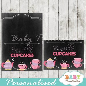 printable baby girl tea party food label cards