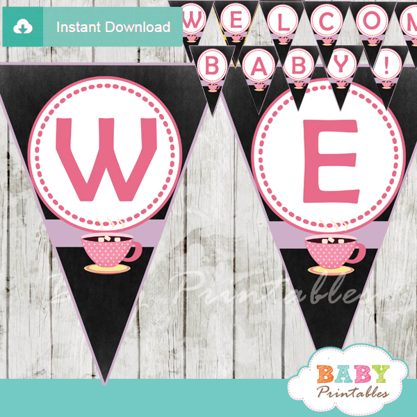 printable welcome tea party decoration baby shower banner