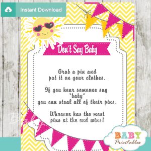 girl printable sunshine theme Dont Say Baby Game pdf