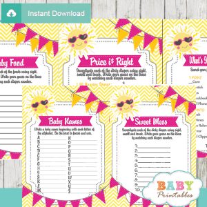 printable sunshine baby girl shower fun games ideas