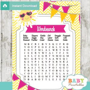 sunshine themed printable baby shower word search puzzles