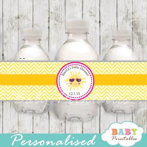 custom pink yellow chevron sunshine baby shower bottle wrappers diy online