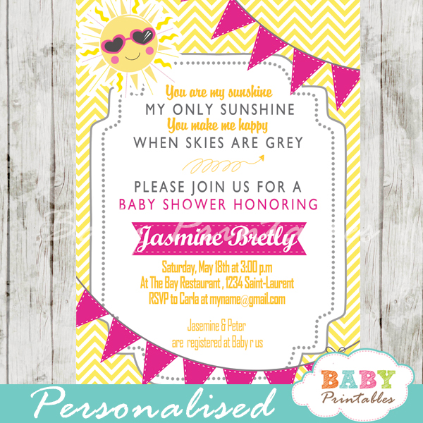 Pink Yellow You Are My Sunshine Baby Shower Invitation D161 Baby Printables