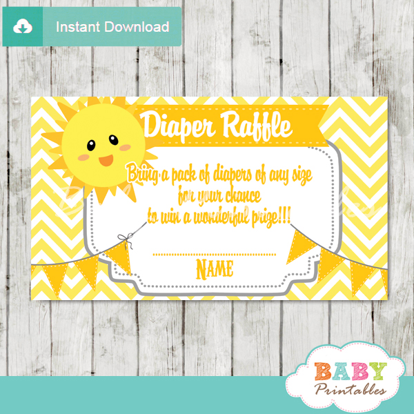 printable sunshine diaper raffle game cards baby shower