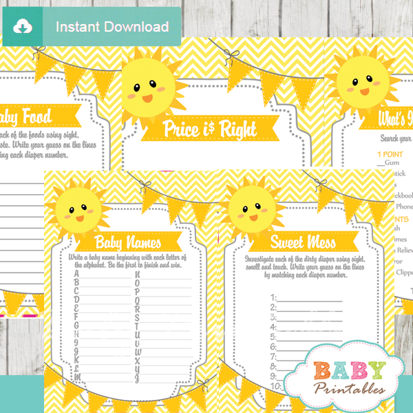 printable sunshine baby shower fun games ideas