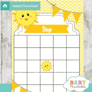 printable sunshine themed baby shower bingo games cards