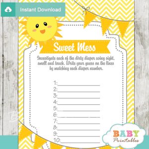 sunshine themed Baby Shower Game What's That Sweet Mess Dirty Diaper Shower Game