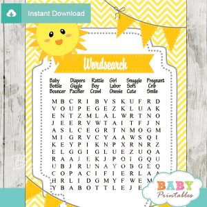 sunshine themed printable baby shower word search puzzles