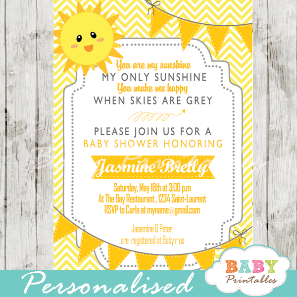 diy sunshine yellow chevron baby shower invitation printable