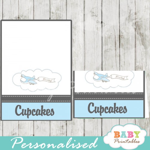 Blue Airplane Baby Shower Food Tent Cards - D164 - Baby Printables
