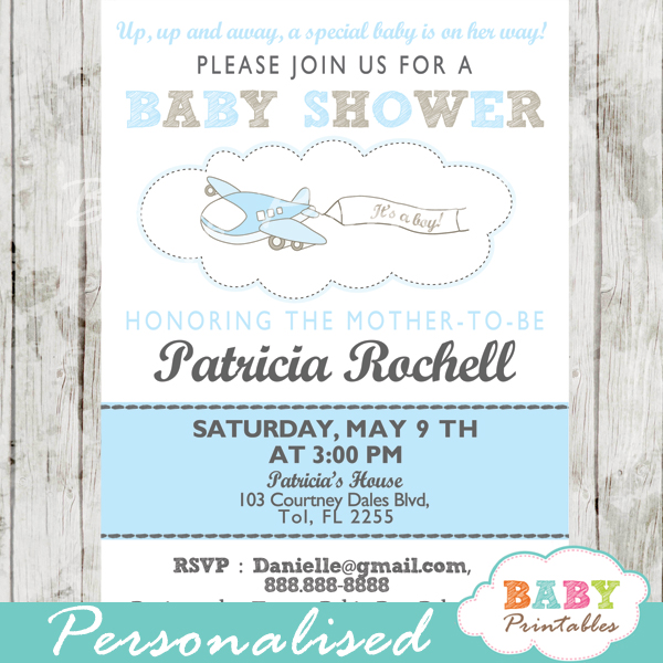 unique printable airplane theme baby shower invitation for boys