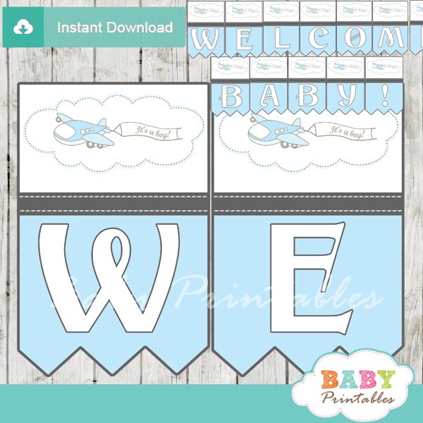 Blue Airplane Baby Shower Banner D164 Baby Printables