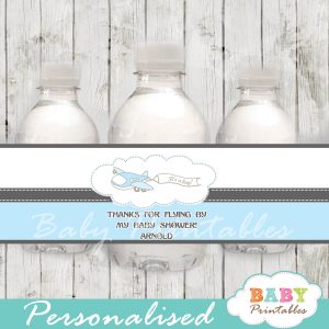 custom blue airplane baby shower bottle wrappers diy online