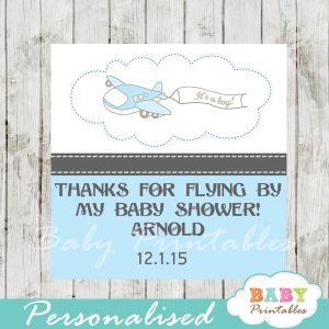 printable custom blue airplane baby shower gift tags