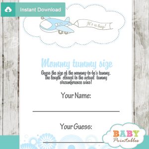 blue airplane boy printable Baby Shower Game Guess the Mommy's Tummy Size