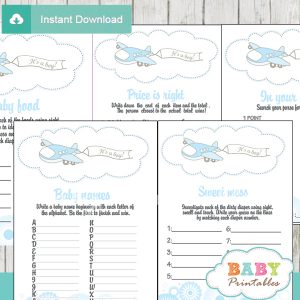 printable airplane baby boy shower fun games ideas