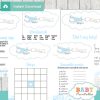 printable blue airplane themed baby shower games package