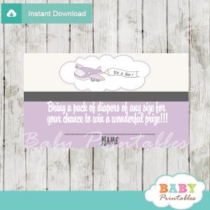 printable purple plane diaper raffle game cards baby shower