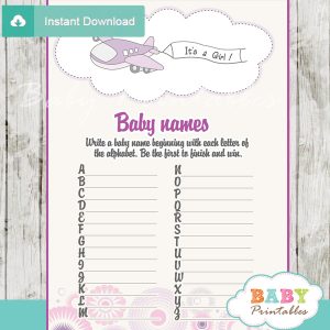 printable plane Name Race Baby Shower Game cards