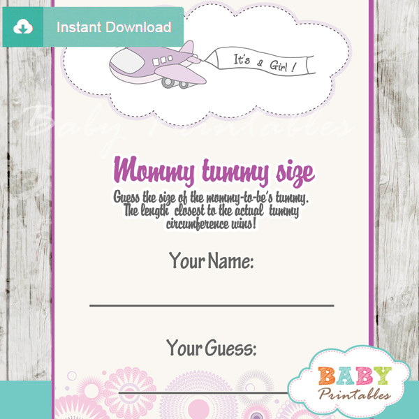 airplane girl printable Baby Shower Game Guess the Mommy's Tummy Size