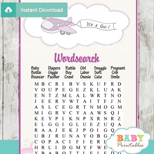 Purple Airplane Baby Shower Games - D165 - Baby Printables