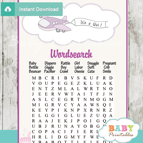 air plane themed printable baby shower word search puzzles