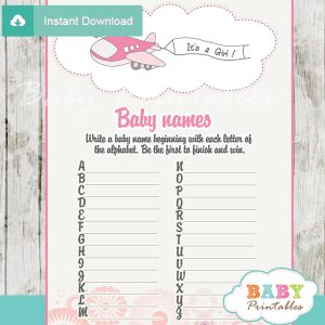 printable plane Name Race Baby Shower Game cards