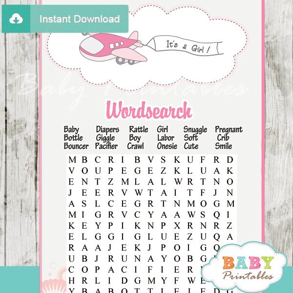 air plane themed printable baby shower word search puzzles