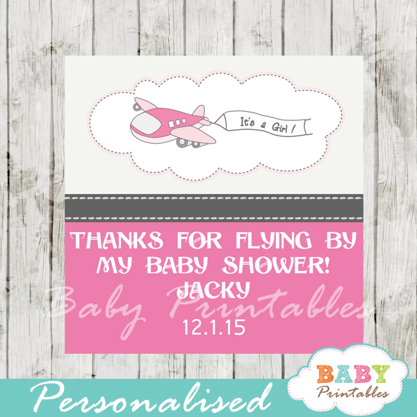 printable custom pink airplane baby shower favor tags