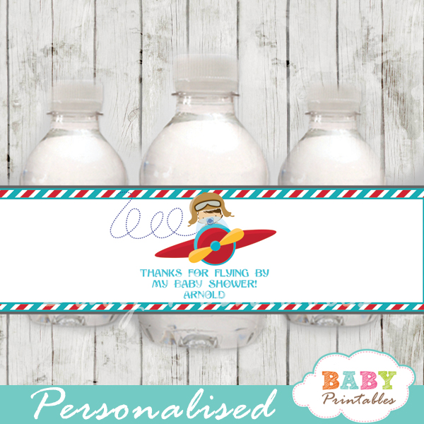 custom little aviator baby shower bottle wrappers diy