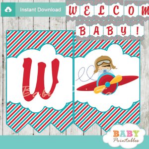 printable little aviator baby shower welcome banner decoration