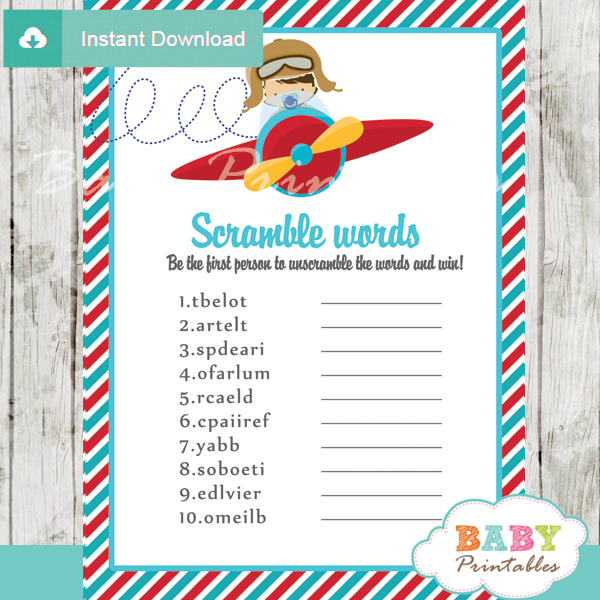 Red Turquoise Little Pilot Baby Shower Games D168 Baby