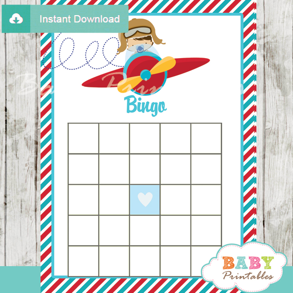 little aviator themed baby shower bingo games cards