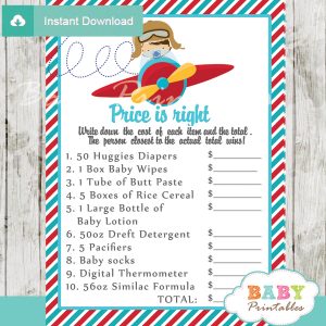 little pilot airplane Price is Right Baby Shower Games printable pdf
