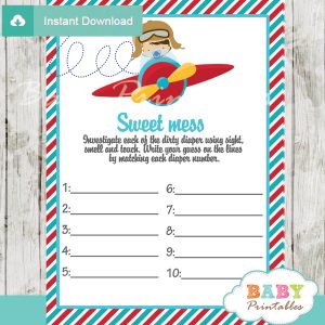 little aviator themed Baby Shower Game What's That Sweet Mess Dirty Diaper Shower Game