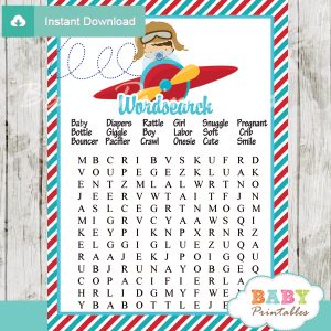 little aviator printable baby shower word search puzzles