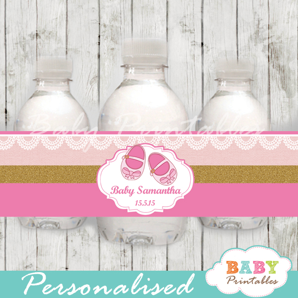 custom pink baby shoes baby shower bottle wrappers diy