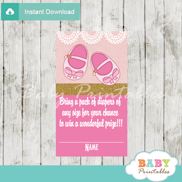printable girl baby shoes diaper raffle game cards baby shower