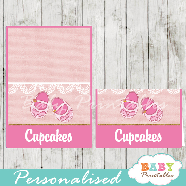 printable girl baby shoes custom food label cards