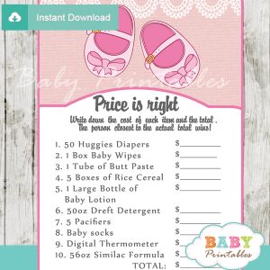 baby girl shoes Price is Right Baby Shower Games printable pdf