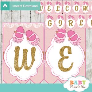 printable baby shoes pink baby shower welcome banner decoration